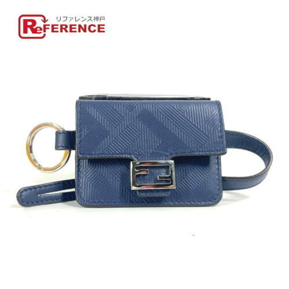 FENDI Bucket Bag Key Ring Keychain Charm Leather Navy Blue - Picture 1 of 9